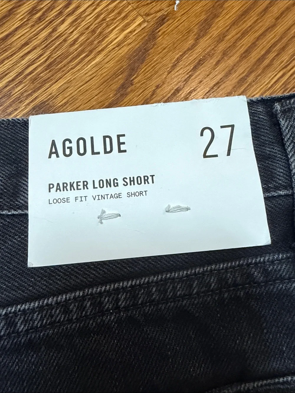 Agolde Parker Long Black Denim Shorts with Raw Hem 27